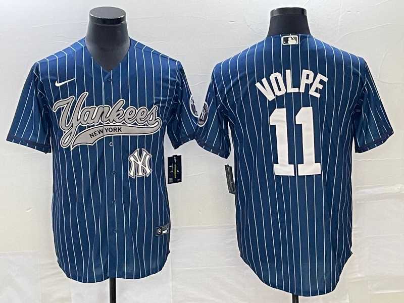 Men%27s New York Yankees #11 Anthony Volpe Navy With Patch Cool Base Stitched Baseball Jersey